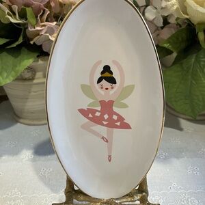 Meri Meri Ceramic Ballerina Oval  Trinket Dish in Pink & Green. Mint Condition.